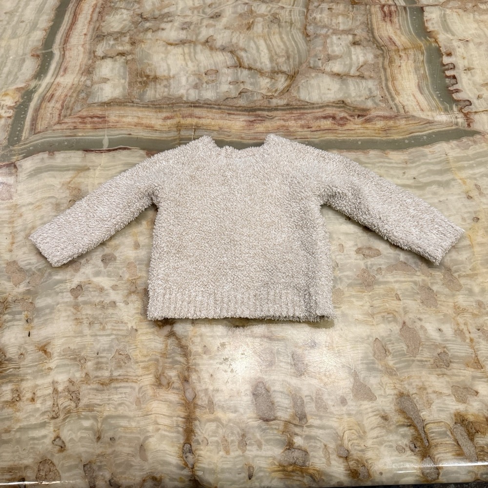 Barefoot Dreams CozyChic Baby Teddy Fleece Cardigan Sweater Cream 3-12 Months - Picture 3 of 6